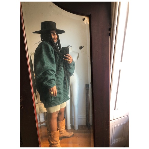 LL Bean green wool oversized zip up cardigan jacket sweater - Picture 9 of 17